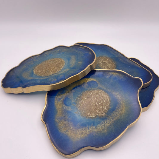 Royal Azure Geode Resin Coasters